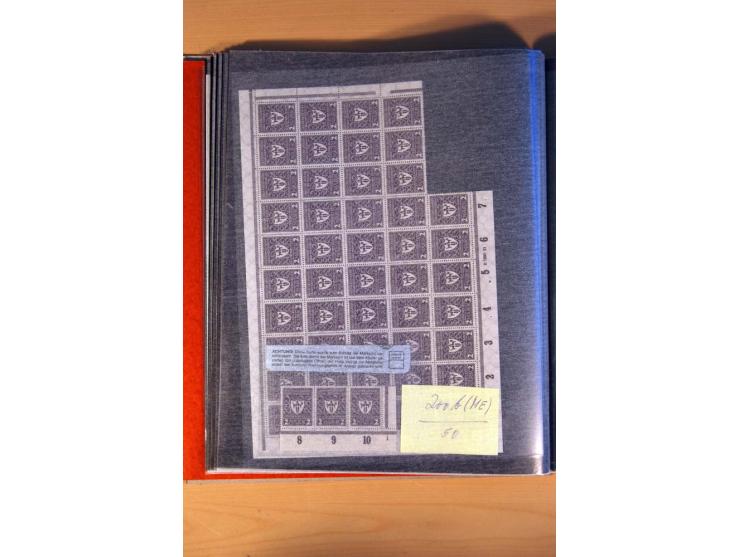 1915/23, 26 kpl. Bogen (16 verschiedene) und 3 Bogenteile ex Mi.-Nr. 102x-319bW sowie D77b, alles bessere Farben, postfrisch,