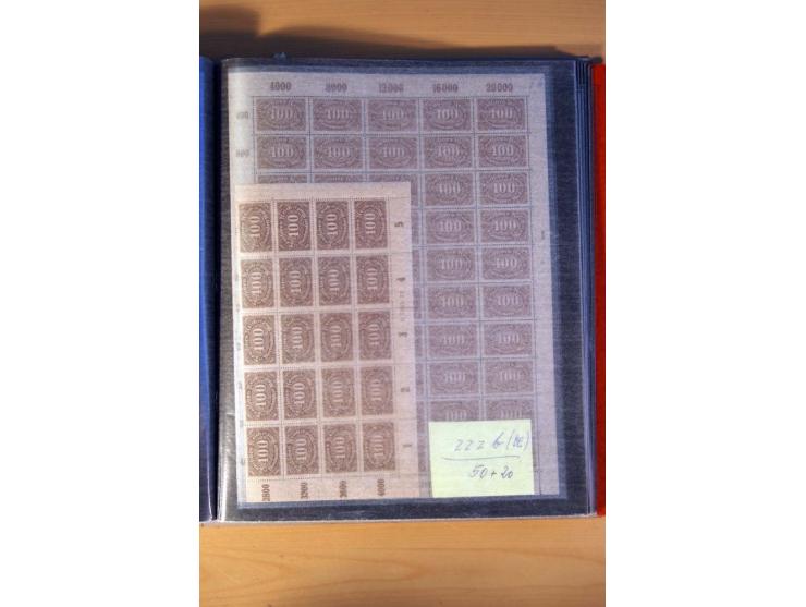 1915/23, 26 kpl. Bogen (16 verschiedene) und 3 Bogenteile ex Mi.-Nr. 102x-319bW sowie D77b, alles bessere Farben, postfrisch,