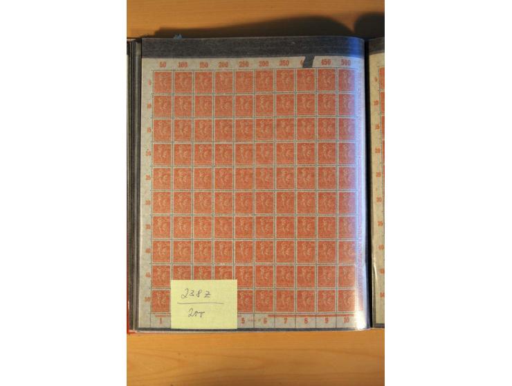 1915/23, 26 kpl. Bogen (16 verschiedene) und 3 Bogenteile ex Mi.-Nr. 102x-319bW sowie D77b, alles bessere Farben, postfrisch,