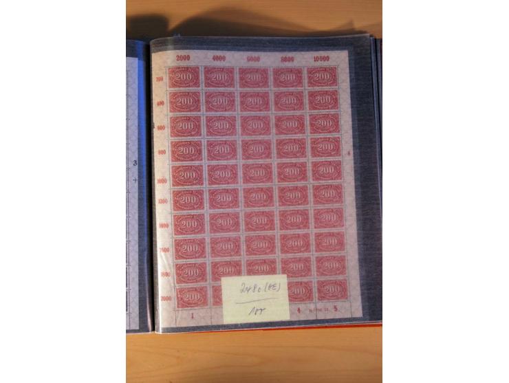 1915/23, 26 kpl. Bogen (16 verschiedene) und 3 Bogenteile ex Mi.-Nr. 102x-319bW sowie D77b, alles bessere Farben, postfrisch,