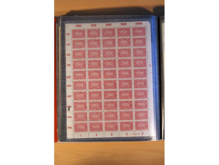 1915/23, 26 kpl. Bogen (16 verschiedene) und 3 Bogenteile ex Mi.-Nr. 102x-319bW sowie D77b, alles bessere Farben, postfrisch,