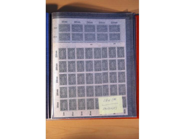 1915/23, 26 kpl. Bogen (16 verschiedene) und 3 Bogenteile ex Mi.-Nr. 102x-319bW sowie D77b, alles bessere Farben, postfrisch,