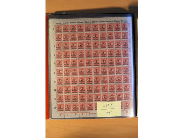 1915/23, 26 kpl. Bogen (16 verschiedene) und 3 Bogenteile ex Mi.-Nr. 102x-319bW sowie D77b, alles bessere Farben, postfrisch,