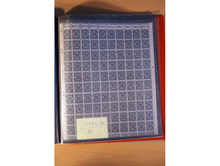 1915/23, 26 kpl. Bogen (16 verschiedene) und 3 Bogenteile ex Mi.-Nr. 102x-319bW sowie D77b, alles bessere Farben, postfrisch,