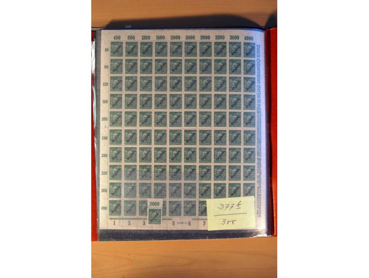 1915/23, 26 kpl. Bogen (16 verschiedene) und 3 Bogenteile ex Mi.-Nr. 102x-319bW sowie D77b, alles bessere Farben, postfrisch,