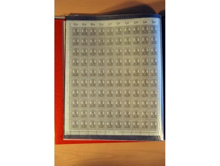 1915/23, 26 kpl. Bogen (16 verschiedene) und 3 Bogenteile ex Mi.-Nr. 102x-319bW sowie D77b, alles bessere Farben, postfrisch,