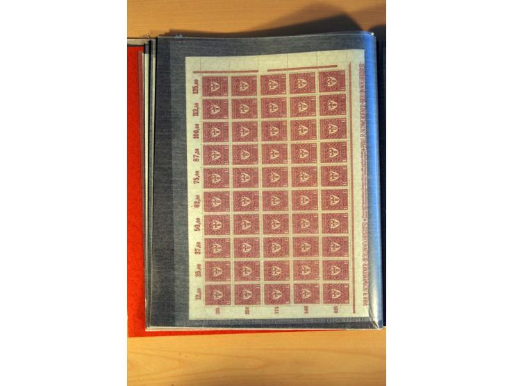 1915/23, 26 kpl. Bogen (16 verschiedene) und 3 Bogenteile ex Mi.-Nr. 102x-319bW sowie D77b, alles bessere Farben, postfrisch,