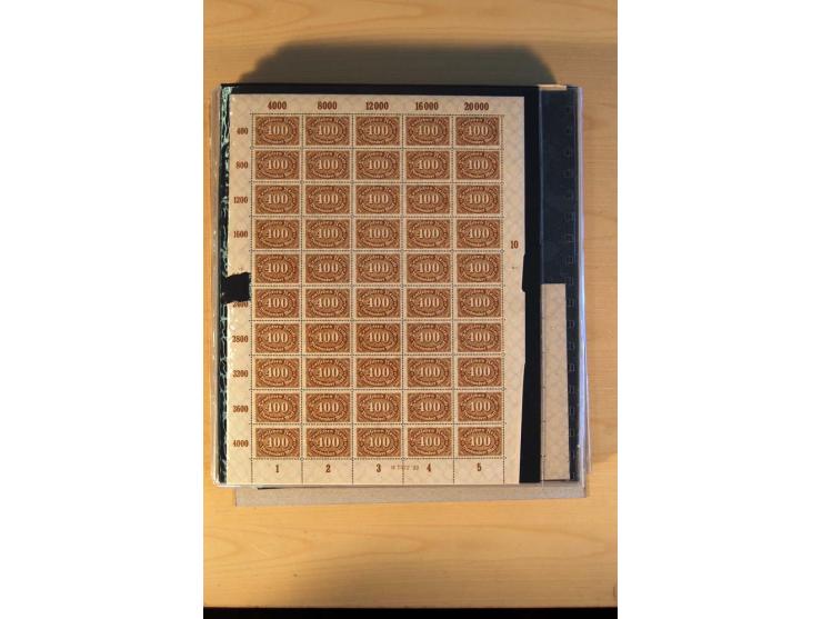 1920/23, Posten mit meist postfrischen Bogen und Bogenteilen mit DZ, HAN, Farben und weiteren Besonderheiten, meist Holztaube