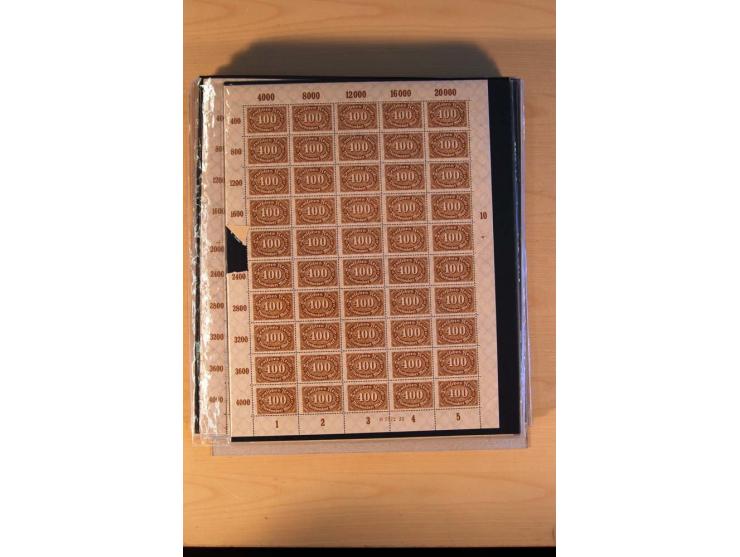 1920/23, Posten mit meist postfrischen Bogen und Bogenteilen mit DZ, HAN, Farben und weiteren Besonderheiten, meist Holztaube