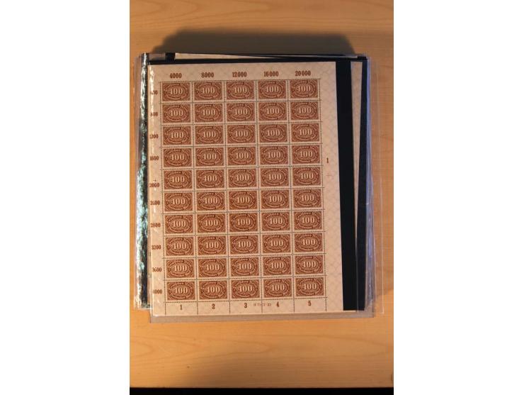 1920/23, Posten mit meist postfrischen Bogen und Bogenteilen mit DZ, HAN, Farben und weiteren Besonderheiten, meist Holztaube