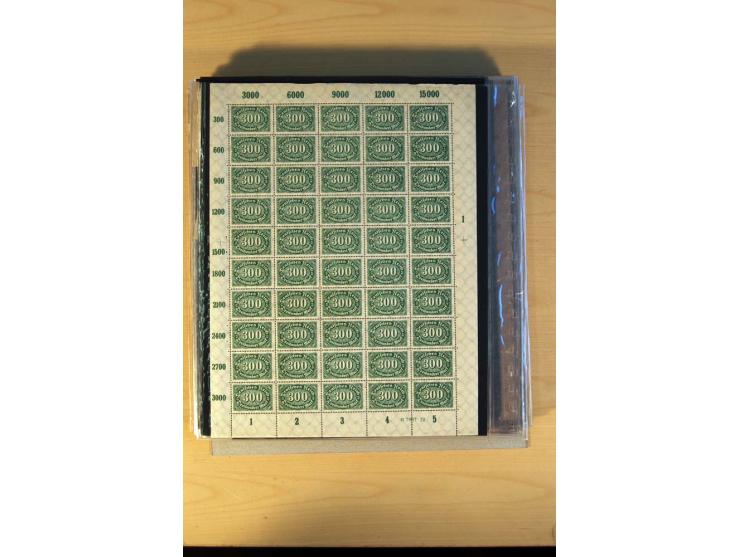 1920/23, Posten mit meist postfrischen Bogen und Bogenteilen mit DZ, HAN, Farben und weiteren Besonderheiten, meist Holztaube