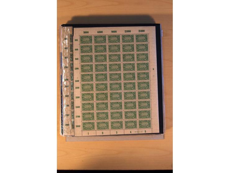 1920/23, Posten mit meist postfrischen Bogen und Bogenteilen mit DZ, HAN, Farben und weiteren Besonderheiten, meist Holztaube