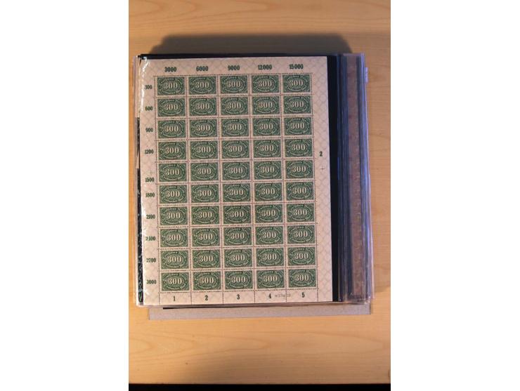 1920/23, Posten mit meist postfrischen Bogen und Bogenteilen mit DZ, HAN, Farben und weiteren Besonderheiten, meist Holztaube