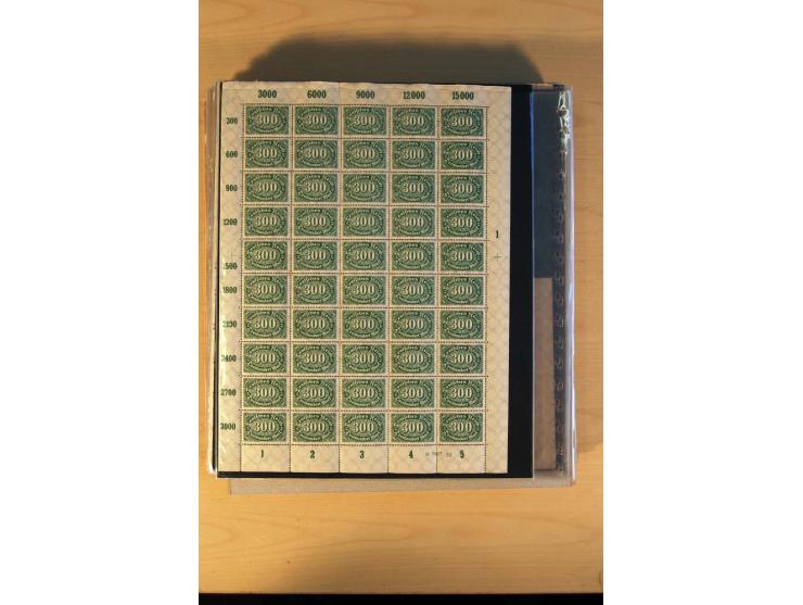 1920/23, Posten mit meist postfrischen Bogen und Bogenteilen mit DZ, HAN, Farben und weiteren Besonderheiten, meist Holztaube