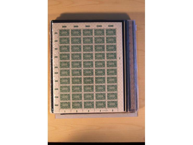 1920/23, Posten mit meist postfrischen Bogen und Bogenteilen mit DZ, HAN, Farben und weiteren Besonderheiten, meist Holztaube