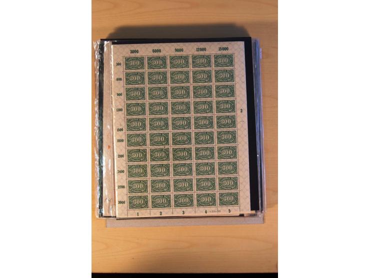 1920/23, Posten mit meist postfrischen Bogen und Bogenteilen mit DZ, HAN, Farben und weiteren Besonderheiten, meist Holztaube