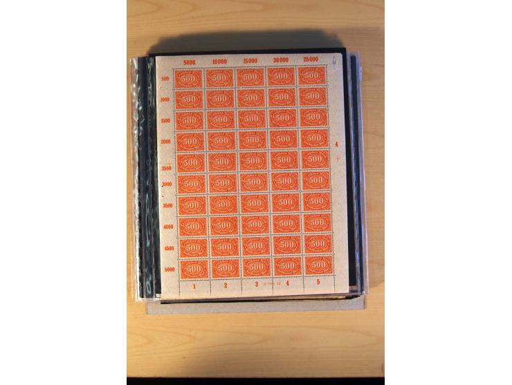 1920/23, Posten mit meist postfrischen Bogen und Bogenteilen mit DZ, HAN, Farben und weiteren Besonderheiten, meist Holztaube