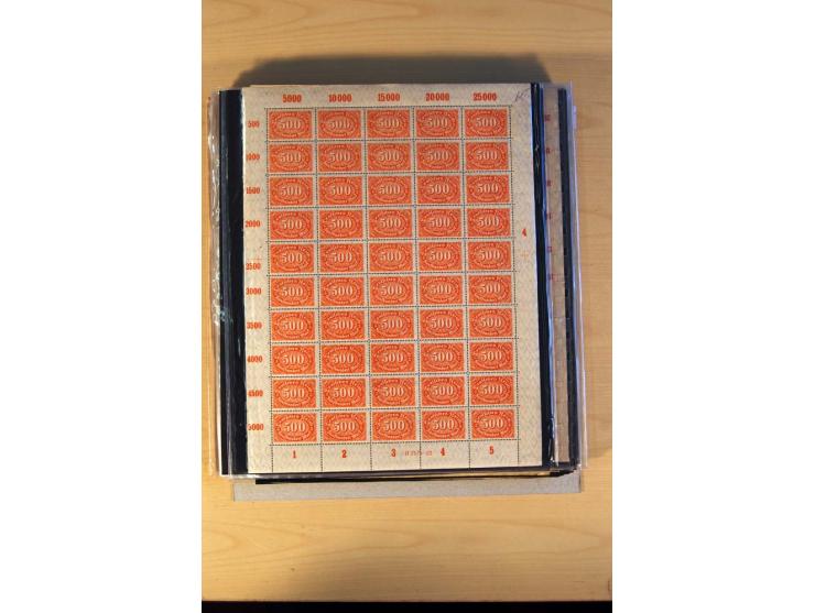 1920/23, Posten mit meist postfrischen Bogen und Bogenteilen mit DZ, HAN, Farben und weiteren Besonderheiten, meist Holztaube