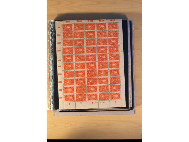 1920/23, Posten mit meist postfrischen Bogen und Bogenteilen mit DZ, HAN, Farben und weiteren Besonderheiten, meist Holztaube