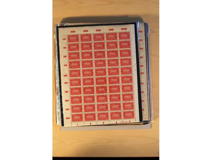 1920/23, Posten mit meist postfrischen Bogen und Bogenteilen mit DZ, HAN, Farben und weiteren Besonderheiten, meist Holztaube
