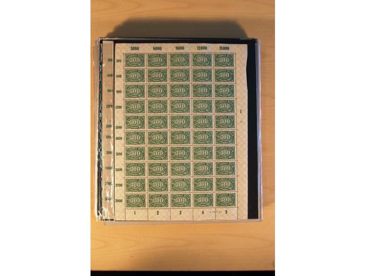 1920/23, Posten mit meist postfrischen Bogen und Bogenteilen mit DZ, HAN, Farben und weiteren Besonderheiten, meist Holztaube