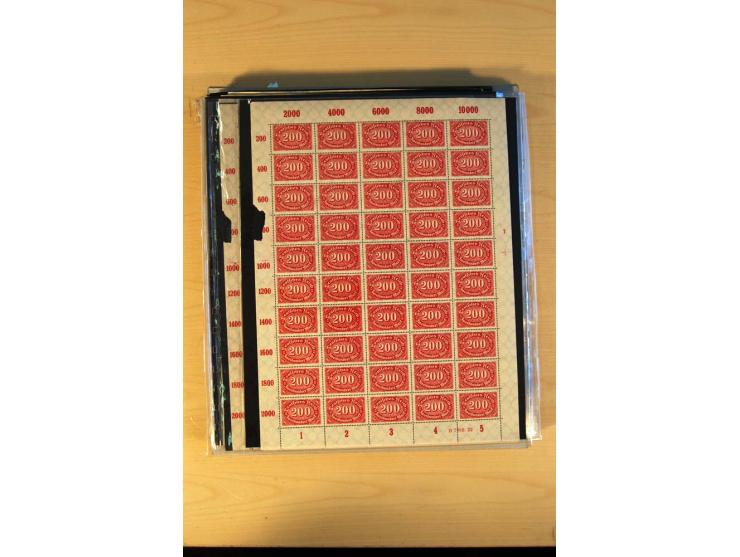 1920/23, Posten mit meist postfrischen Bogen und Bogenteilen mit DZ, HAN, Farben und weiteren Besonderheiten, meist Holztaube