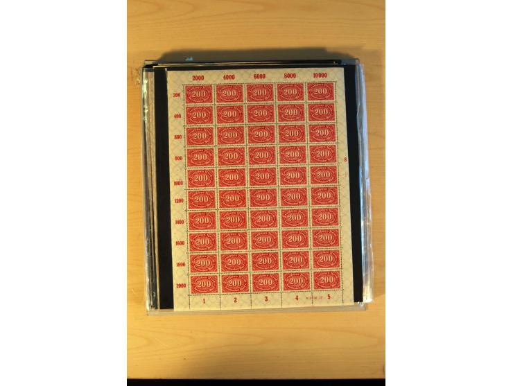 1920/23, Posten mit meist postfrischen Bogen und Bogenteilen mit DZ, HAN, Farben und weiteren Besonderheiten, meist Holztaube