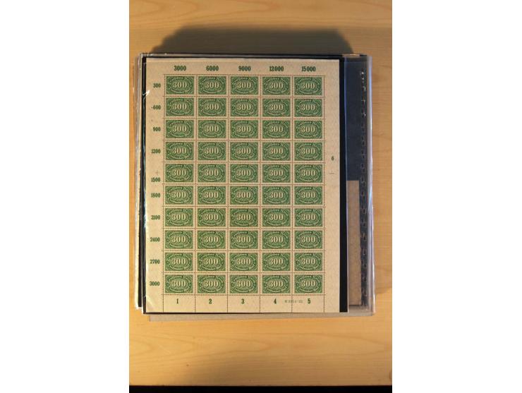 1920/23, Posten mit meist postfrischen Bogen und Bogenteilen mit DZ, HAN, Farben und weiteren Besonderheiten, meist Holztaube