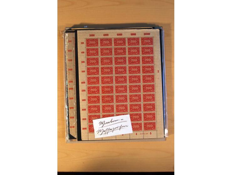 1920/23, Posten mit meist postfrischen Bogen und Bogenteilen mit DZ, HAN, Farben und weiteren Besonderheiten, meist Holztaube