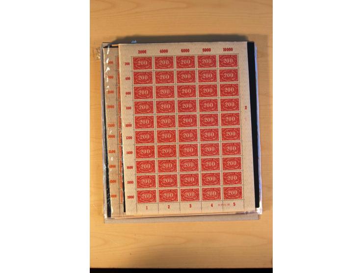 1920/23, Posten mit meist postfrischen Bogen und Bogenteilen mit DZ, HAN, Farben und weiteren Besonderheiten, meist Holztaube