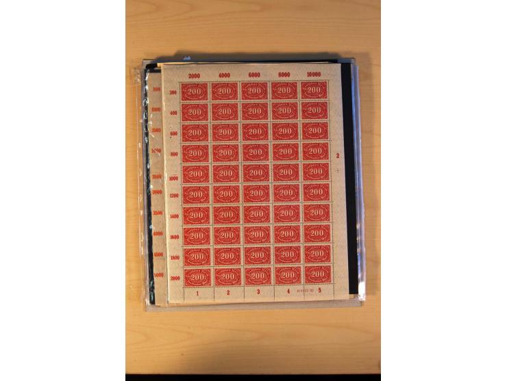 1920/23, Posten mit meist postfrischen Bogen und Bogenteilen mit DZ, HAN, Farben und weiteren Besonderheiten, meist Holztaube