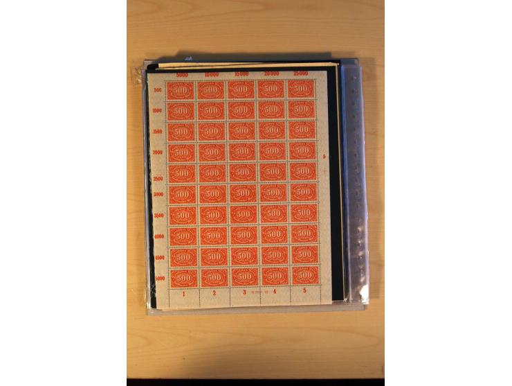 1920/23, Posten mit meist postfrischen Bogen und Bogenteilen mit DZ, HAN, Farben und weiteren Besonderheiten, meist Holztaube