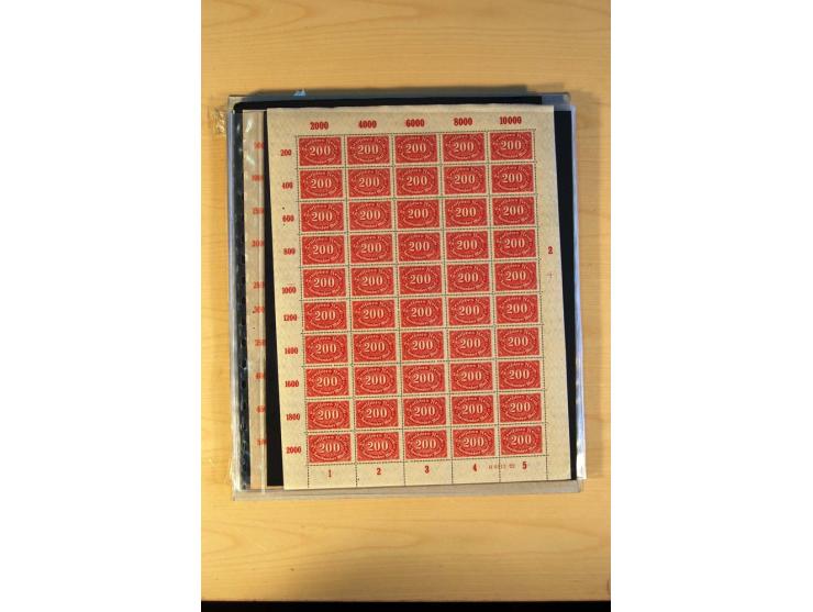 1920/23, Posten mit meist postfrischen Bogen und Bogenteilen mit DZ, HAN, Farben und weiteren Besonderheiten, meist Holztaube