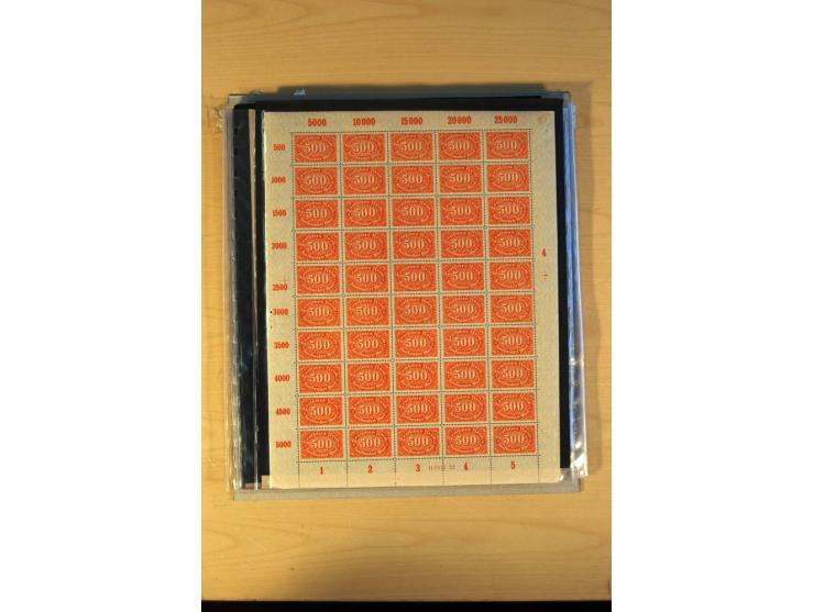 1920/23, Posten mit meist postfrischen Bogen und Bogenteilen mit DZ, HAN, Farben und weiteren Besonderheiten, meist Holztaube