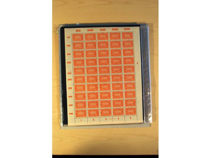 1920/23, Posten mit meist postfrischen Bogen und Bogenteilen mit DZ, HAN, Farben und weiteren Besonderheiten, meist Holztaube
