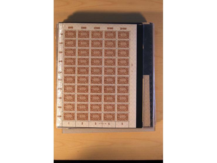 1920/23, Posten mit meist postfrischen Bogen und Bogenteilen mit DZ, HAN, Farben und weiteren Besonderheiten, meist Holztaube