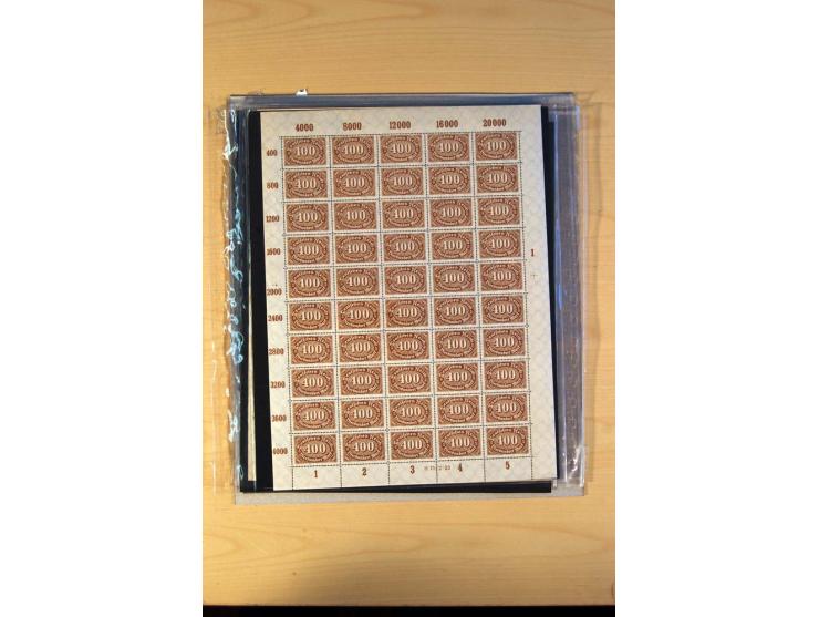 1920/23, Posten mit meist postfrischen Bogen und Bogenteilen mit DZ, HAN, Farben und weiteren Besonderheiten, meist Holztaube