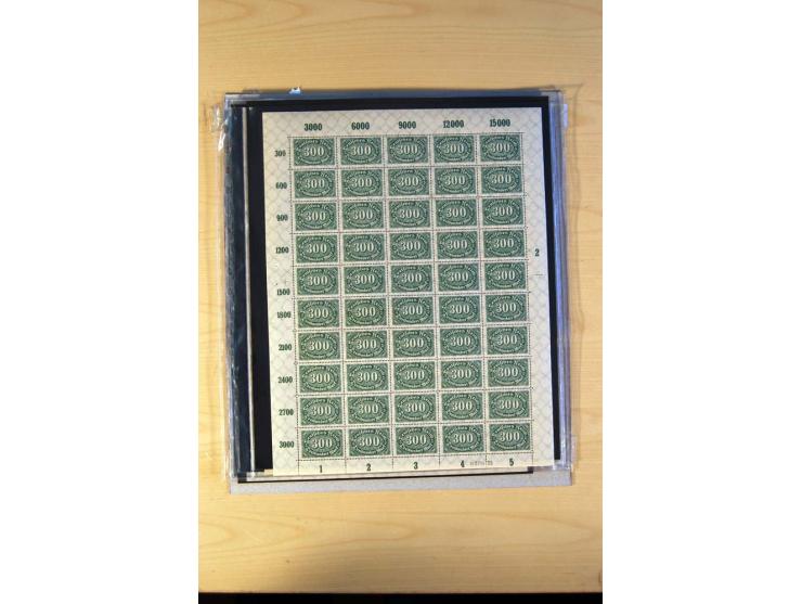 1920/23, Posten mit meist postfrischen Bogen und Bogenteilen mit DZ, HAN, Farben und weiteren Besonderheiten, meist Holztaube