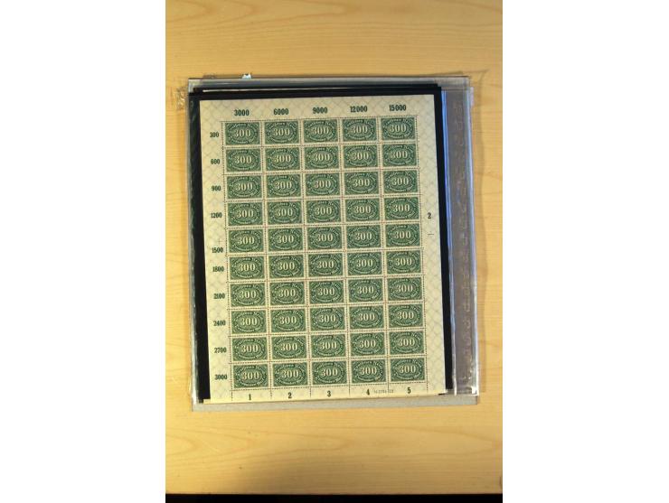 1920/23, Posten mit meist postfrischen Bogen und Bogenteilen mit DZ, HAN, Farben und weiteren Besonderheiten, meist Holztaube
