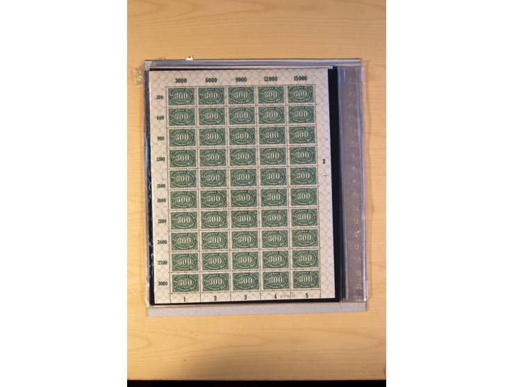 1920/23, Posten mit meist postfrischen Bogen und Bogenteilen mit DZ, HAN, Farben und weiteren Besonderheiten, meist Holztaube