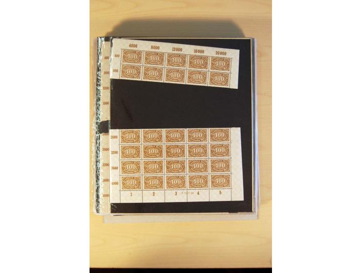 1920/23, Posten mit meist postfrischen Bogen und Bogenteilen mit DZ, HAN, Farben und weiteren Besonderheiten, meist Holztaube