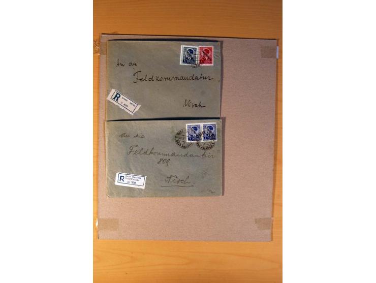 1941/44, 15 Bedarfsbriefe und Karten mit diversen Frankaturen, meist an die Feldpostkommandatur in Nisch, dabei Brief mit Zen