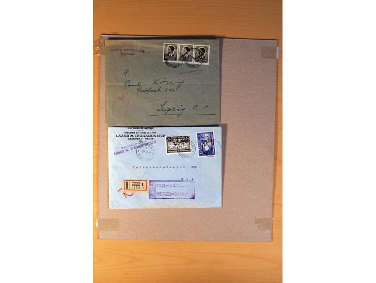 1941/44, 15 Bedarfsbriefe und Karten mit diversen Frankaturen, meist an die Feldpostkommandatur in Nisch, dabei Brief mit Zen