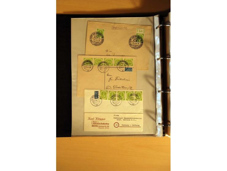 1951, POSTHORN, umfangreiche Sammlung mit einigen hundert Briefen, Karten und Paketkarten in 6 Ordnern inkl. 1 Band Ganzsache