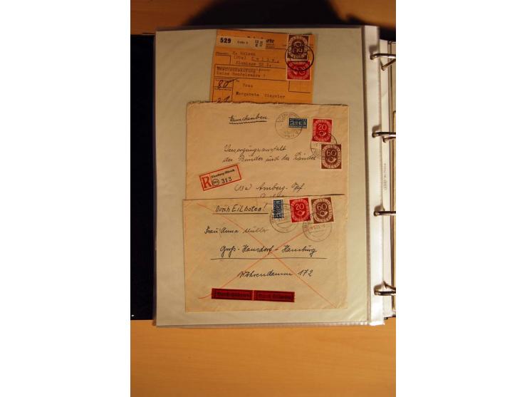 1951, POSTHORN, umfangreiche Sammlung mit einigen hundert Briefen, Karten und Paketkarten in 6 Ordnern inkl. 1 Band Ganzsache