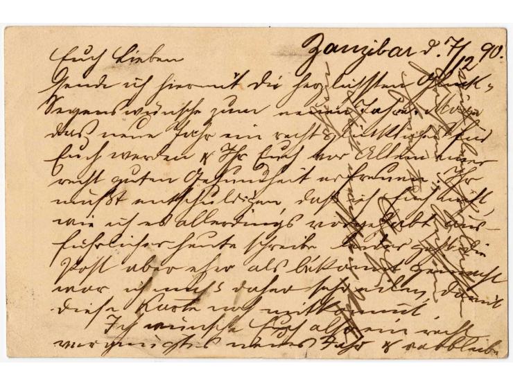 Vorläufer Zanzibar: Ganzsachenkarte 10 Pfg. mit Stempel "ZANZIBAR 7/12 19" als Bedarfskarte nach Kassel mit vorderseitigem An