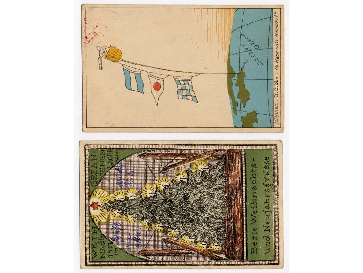 BANDO: 1917/19, 4 gebrauchte farbige Ansichtskarten (u.a. zur Ausstellung für Bildkunst...) mit diversen Lager- und Leitstemp