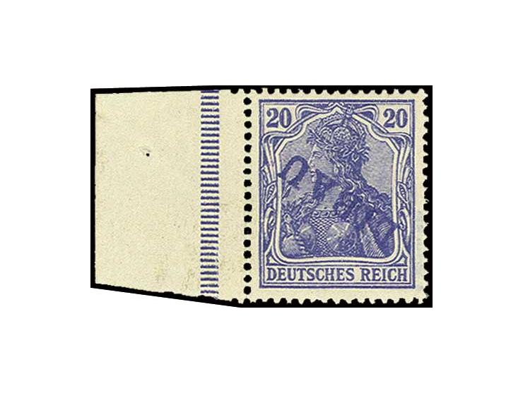 1919, Aufdruck Type II in violettblau: 20 Pfg. mit kopfstehendem Aufdruck, ungebrauchtes linkes Randstück, Kabinett, sign. Ko