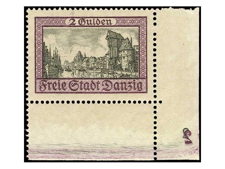 1924, Ansichten 2 G. aus der rechten unteren Bogenecke mit Plattennummer "2", postfrisch (Mi. 500,-)