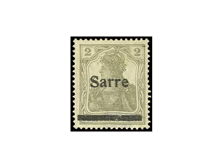 1920, "Sarre" auf Germania: Probedruck 2 Pfg. mit Aufdruck ähnlich dem Verausgabten mit 1,5 mm breitem Balken, ungebraucht, d